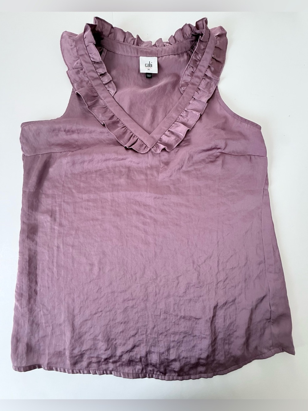 Cabi Dusty Mauve Ruffle Neck Sleeveless Blouse XS - Picture 3 of 8